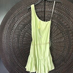 NEW BCBG generation one shoulder belted mini dress green 2